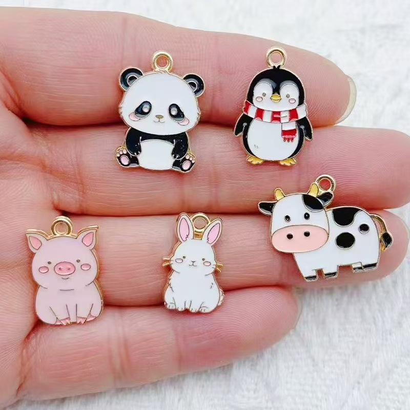 Jewelry Making Pendants - 10 ชิ้น จี้พวงกุญแจการ์ตูนเพนกวินแพนด้า DIY สไตล์เกาหลี จี้สร้อยคอ