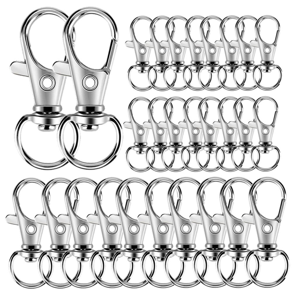 Jewelry Making Rings - ตะขอเกี่ยวโลหะแบบหมุนได้ 25-200 ชิ้น ตัวล็อคแบบก้ามปู พวงกุญแจสแตนเลส ห่วงคล้องกุญแจแบบหมุนได้