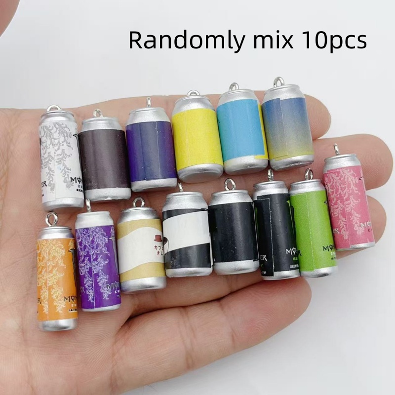 Jewelry Making Pendants - 10 ชิ้น จี้เรซินรูปกระป๋องเครื่องดื่มจำลองขนาดเล็ก หลากสีสัน สำหรับทำจี้ขวดเครื่องดื่มจำลอง DIY