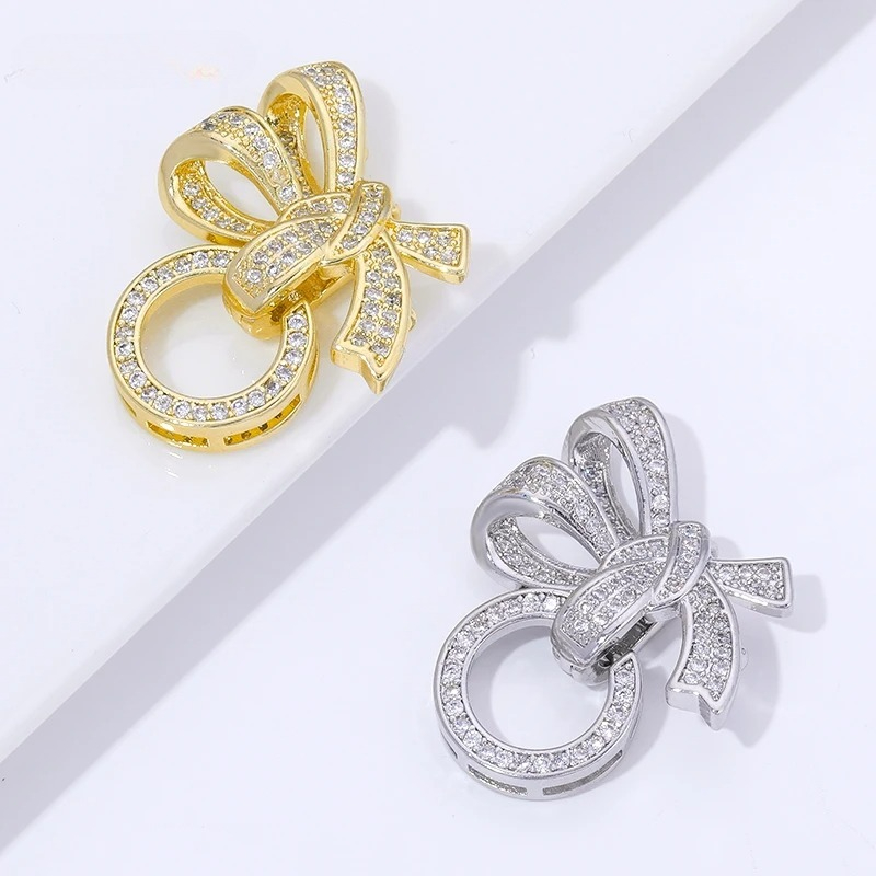 Jewelry Making Rings - ตัวล็อกแบบผีเสื้อ 3 วง ชุบทอง 18K ประดับมุกและเพชรซิคอน