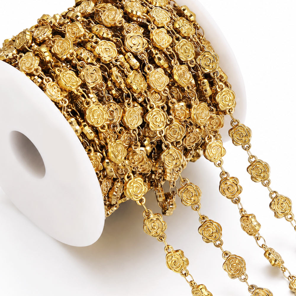 Chain Roll Cable - โซ่สแตนเลสสตีลลายดอกกุหลาบ 1 เมตร แบบม้วน สำหรับทำเครื่องประดับ DIY