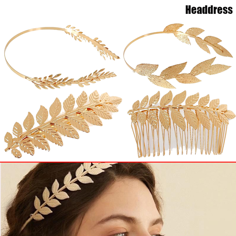 Jewelry Making Adults - ที่คาดผมรูปใบไม้สีทองสไตล์เรโทรแบบใหม่ 1 ชิ้น เครื่องประดับศีรษะมงกุฎเทียร่า เครื่องประดับศีรษะเทพธิดาแบบกรีก เครื่องประดับผมเจ้าสาวงานแต่งงาน