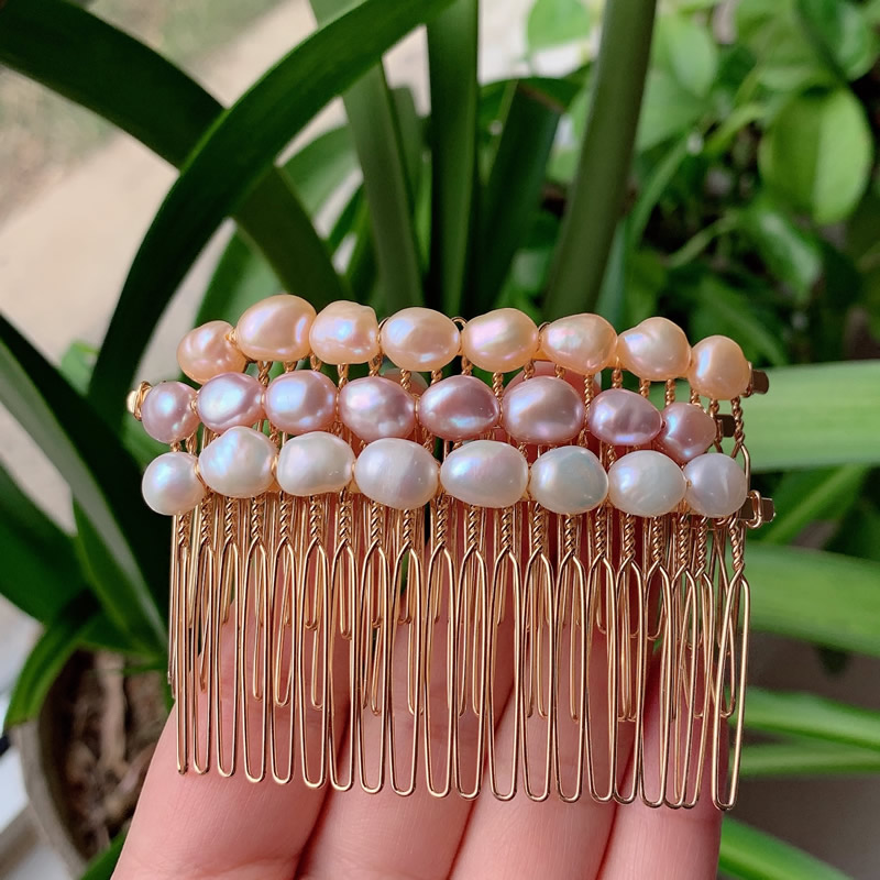 Jewelry Making Adults - Elegant ไข่มุกน้ำจืดธรรมชาติเครื่องประดับผมแต่งงานเจ้าสาวอุปกรณ์เสริมผมสีม่วงสีขาว Nugget Baroque Pearl หวีคลิปฝรั่งเศส