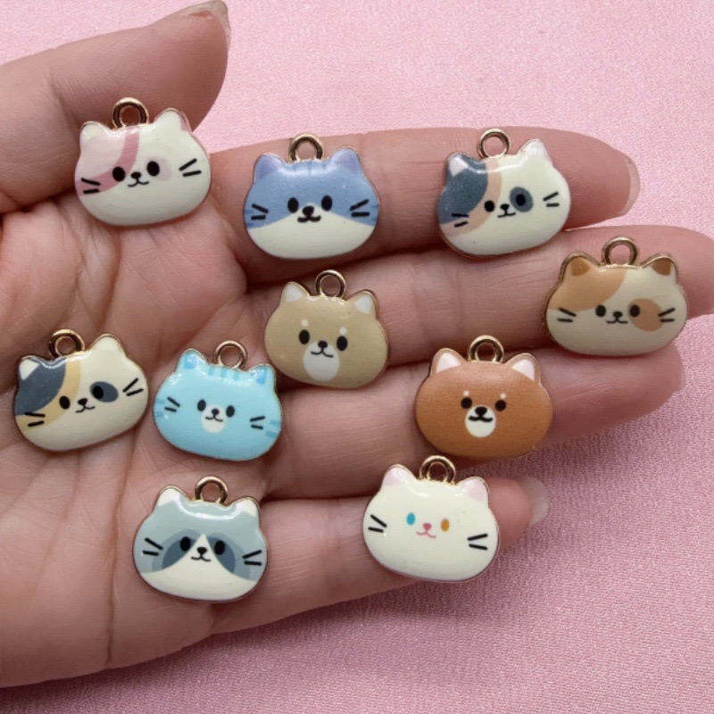 Jewelry Making Pendants - จี้โลหะผสมรูปหัวแมวพิมพ์ลาย 12 ชิ้น, สำหรับทำเครื่องประดับ DIY ต่างหู,
