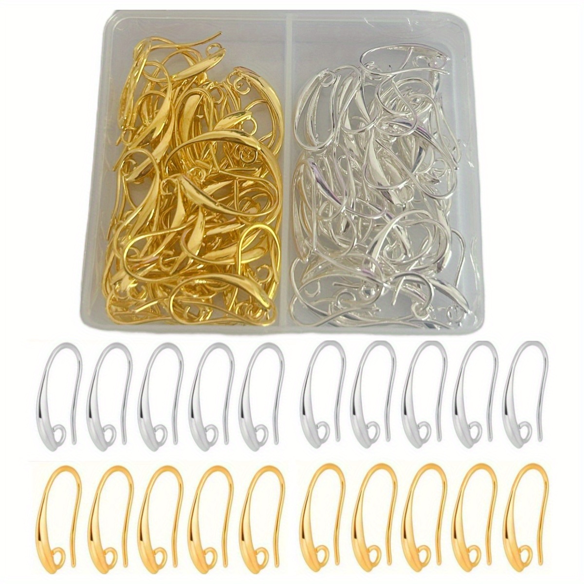 Jewelry Making Earring Supplies - 1 กล่องของสีทองและสีทองผสมแบบใหม่ขายดี ต่างหู DIY แบบใหม่ วัสดุทำเครื่องประดับรูปทรงตะขอผิวเรียบ