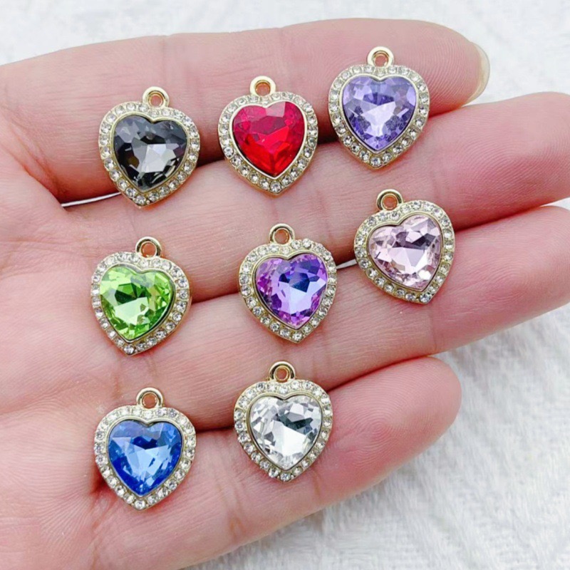 จี้รูปหัวใจฝังพลอยหลากสี 10 ชิ - Jewelry Making Pendants บทวิจารณ์และราคา