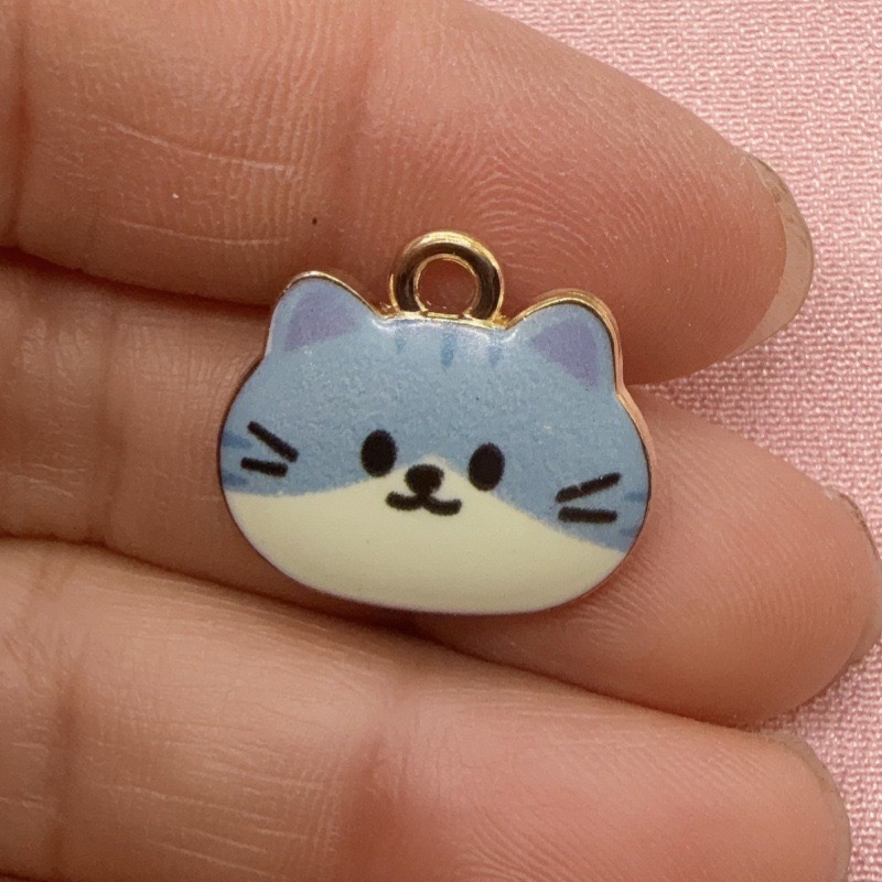 จี้โลหะผสมรูปหัวแมวพิมพ์ลาย 12 - Jewelry Making Pendants บทวิจารณ์และราคา