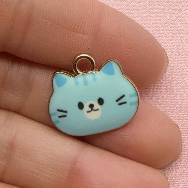 จี้โลหะผสมรูปหัวแมวพิมพ์ลาย 12 - Jewelry Making Pendants บทวิจารณ์และราคา